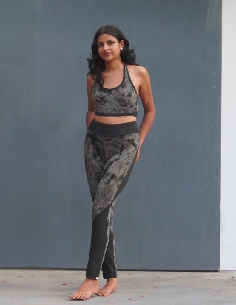 YOGA LEGGINGS, GREY-BLACK, SHIBORI, COTTON