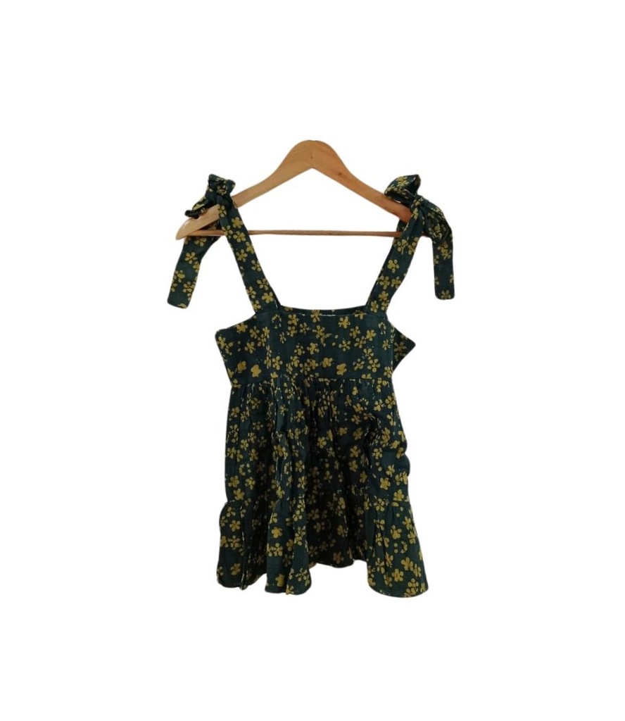 THICK STRAP FLARE TOP, GREEN-YELLOW, BATIK, COTTON