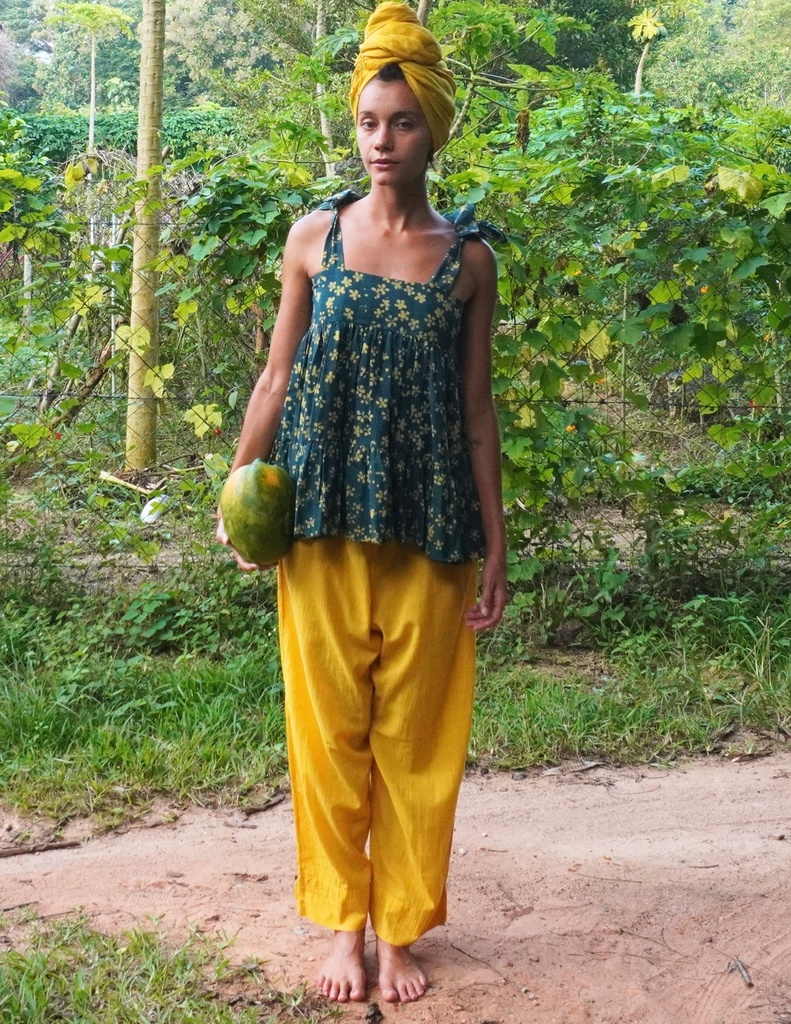 THICK STRAP FLARE TOP, GREEN-YELLOW, BATIK, COTTON