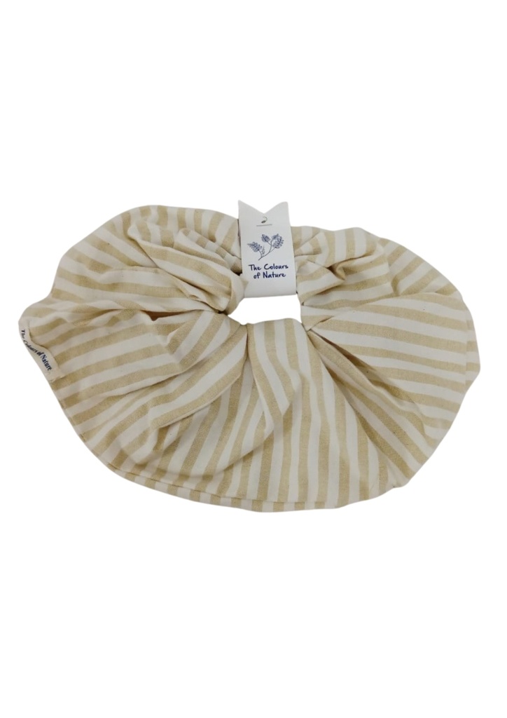 OVERSIZED SCRUNCHIE HAIRBAND, BROWN-WHITE, COTTON