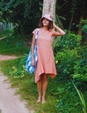 SIDEDROP DRESS, DARK SAPPAN PINK, PLAIN, COTTON
