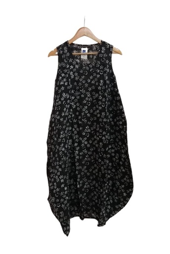 [DRE-V-BK_GY-BTK-COT/M_L] V DRESS, BLACK-GREY, BATIK, COTTON