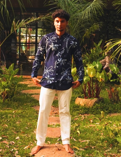 MAO LS SHIRT, BLUE, BATIK_FLOWERS, COTTON