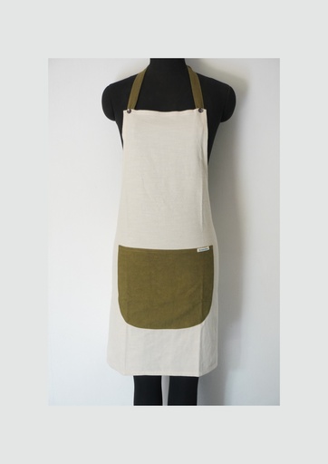 [APR-BTN-WH_KH_11-PLA-COT] BUTTON APRON, WHITE-KHAKI, COTTON