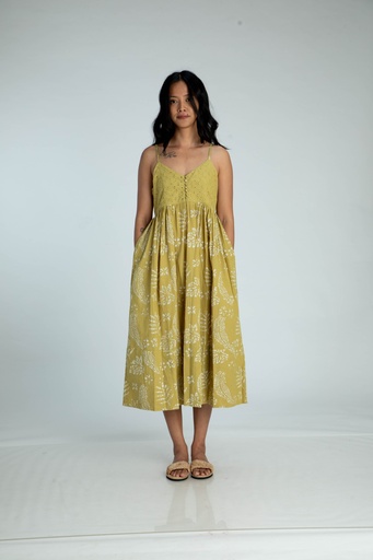 STRAPPY DRESS, GREEN, BATIK, COTTON