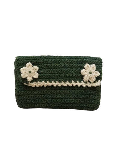 [POU-CRO-GR-COT/0S] CROCHET POUCH, GREEN, COTTON