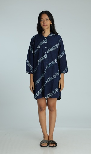 OVERSIZED KURTA, DARK BLUE, BATIK PLANTLINES, COTTON